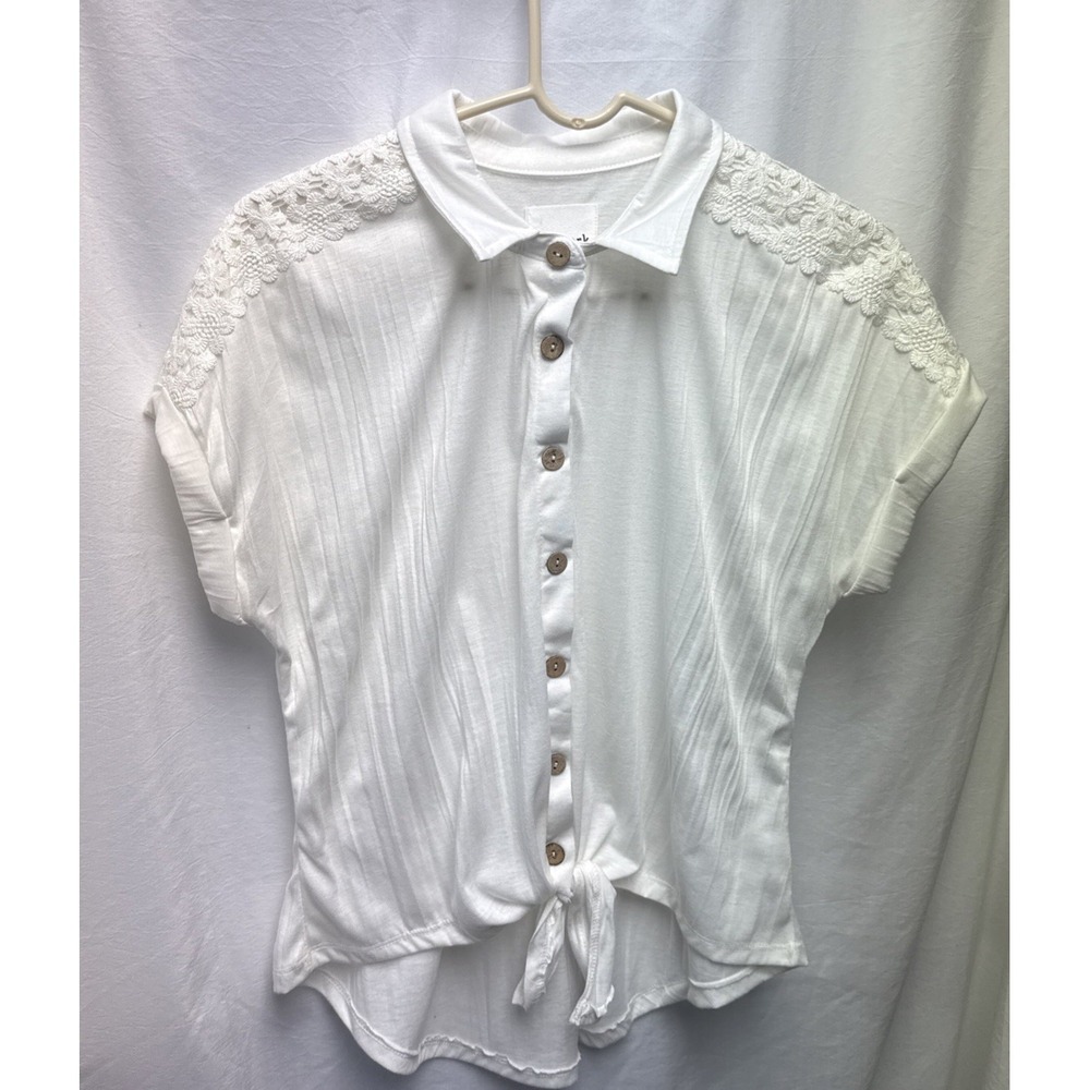New York Laundry | Ivory | Women's Blouse | Size S | Collared, Lace Detail Boho